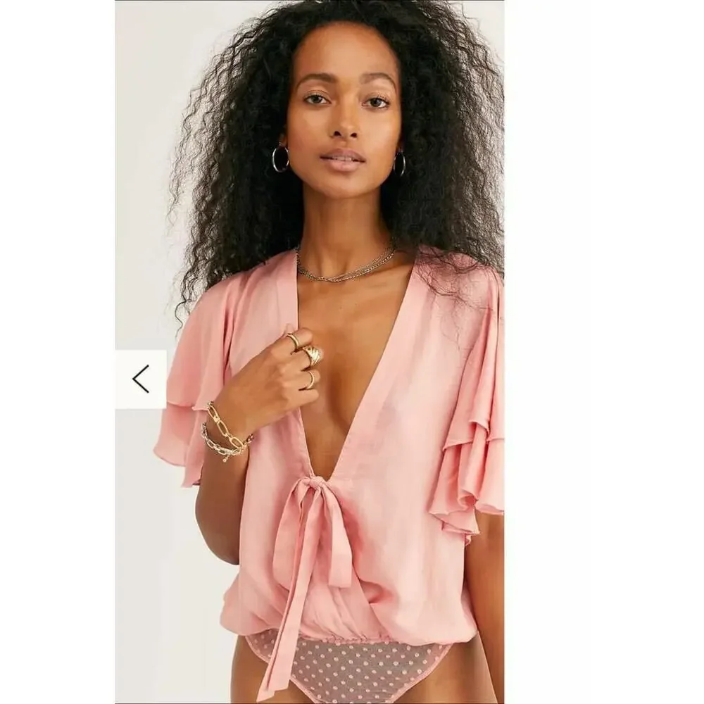 Free People Call Me Later Bodysuit Peach Size‎ Small NWOT